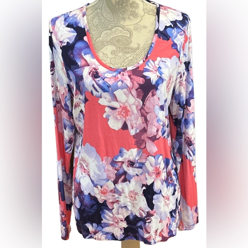 LIZ CLAIBORNE WOMENS FLORAL DESIGN LONG SLEEVE BLOUSE SIZE LARGE